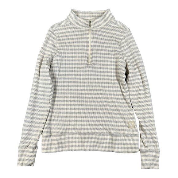 Straight Down Womens Medium‎ Gray Stripe 1/4 Zip Ribbed Sweater Long Sleeve USA - Picture 1 of 10